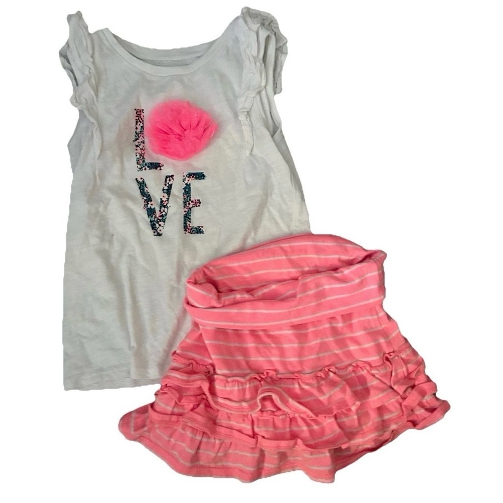 Lot Of 6 Toddler Girls Summer Clothes Size 4T Pajamas Shorts T Shirt Tank Skirt - Picture 5 of 5